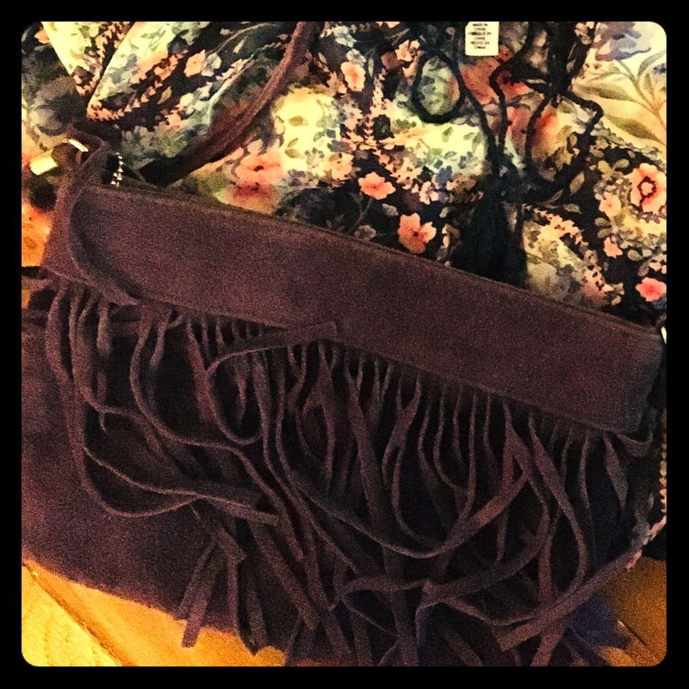 Purple suede leather crossbody purse